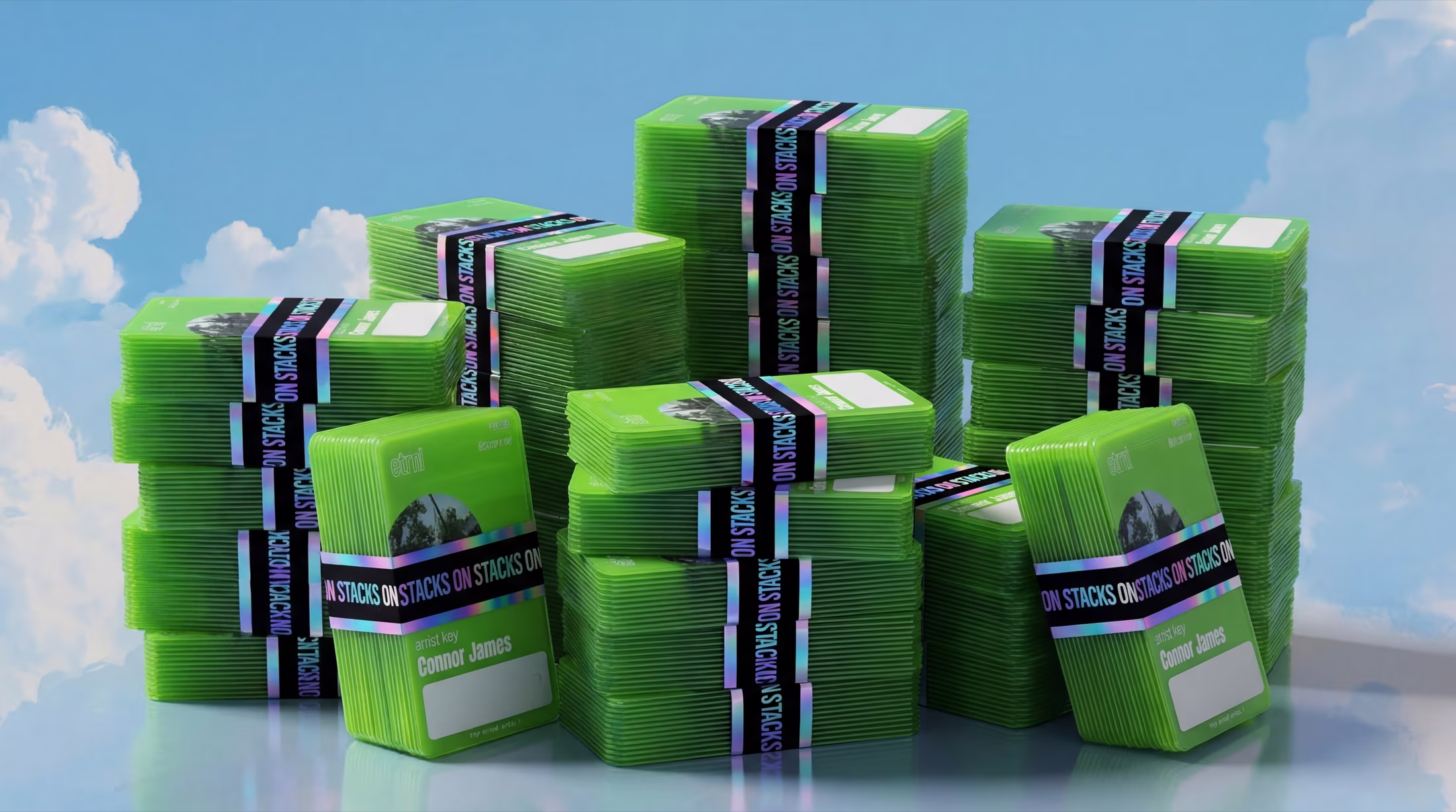 Stacks of ETRNL artist cards