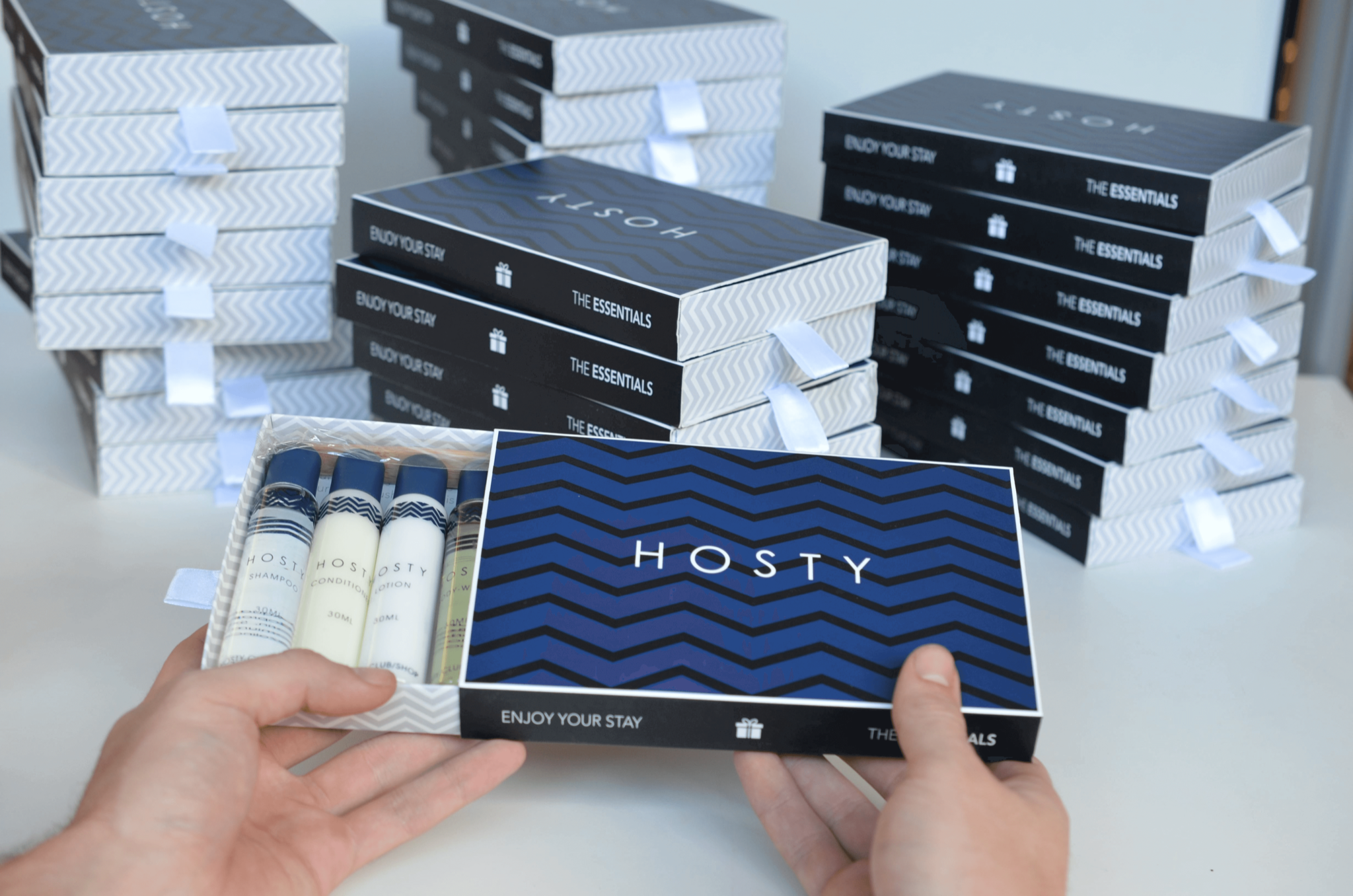 Stacked welcome kits