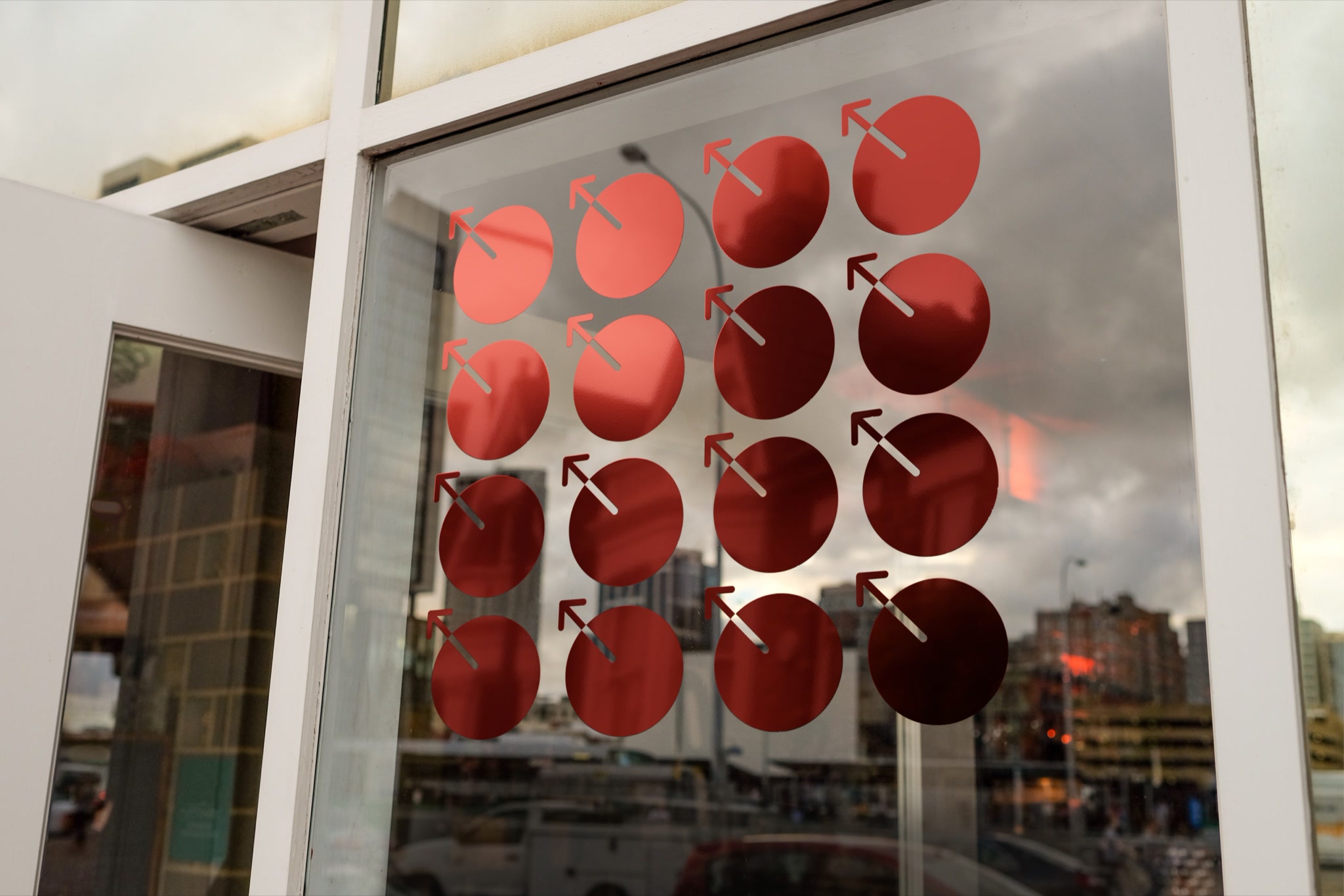 MetaDAO movement identity installed across a city window