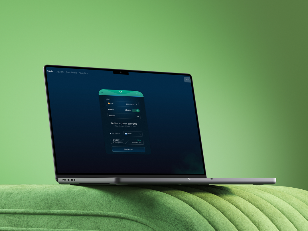 Divergence’s Spear options interface on a laptop in a green upholstered setting