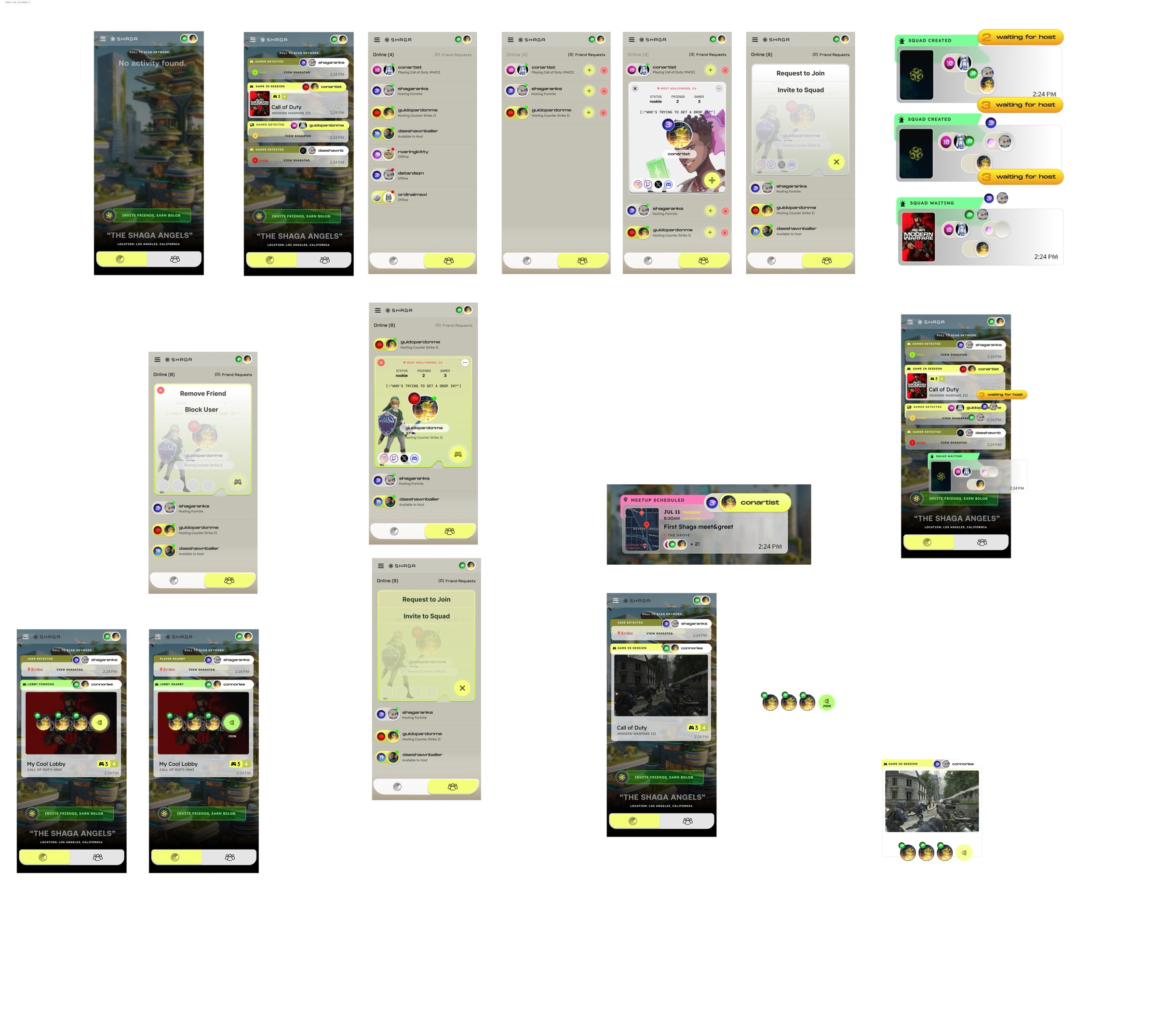 Shaga mobile social and squad UI system