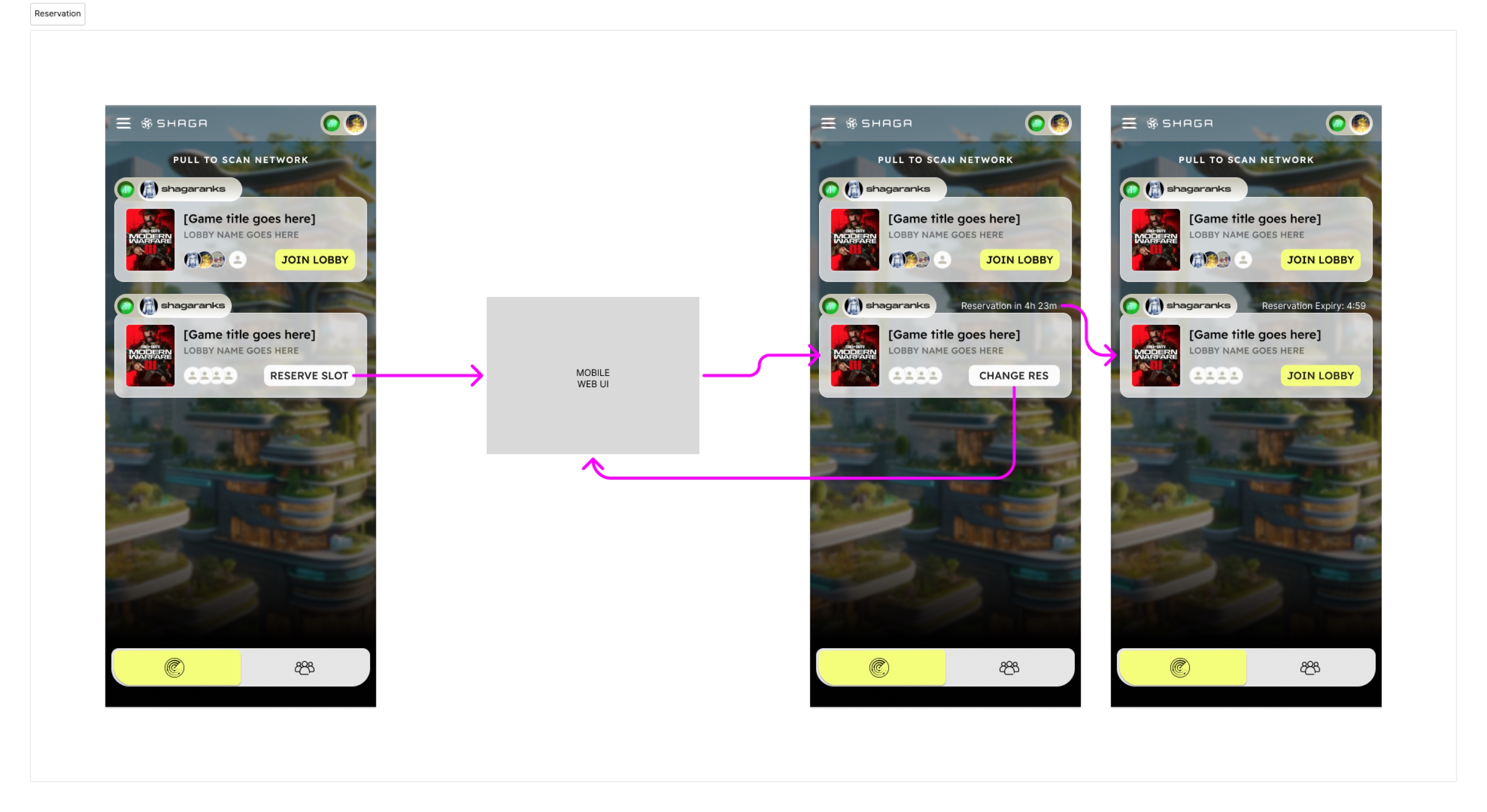 Shaga mobile lobby reservation flow